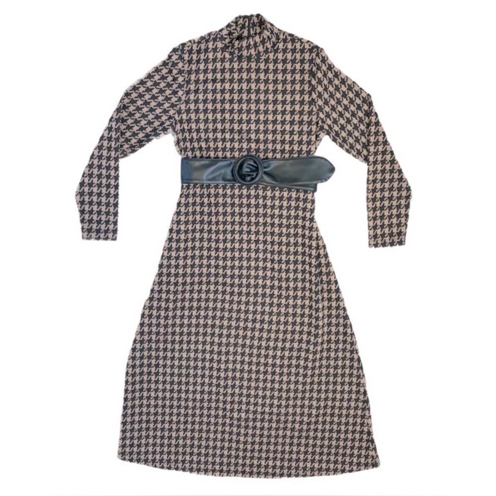 Anne Klein Knit Midi Houndstooth Dress